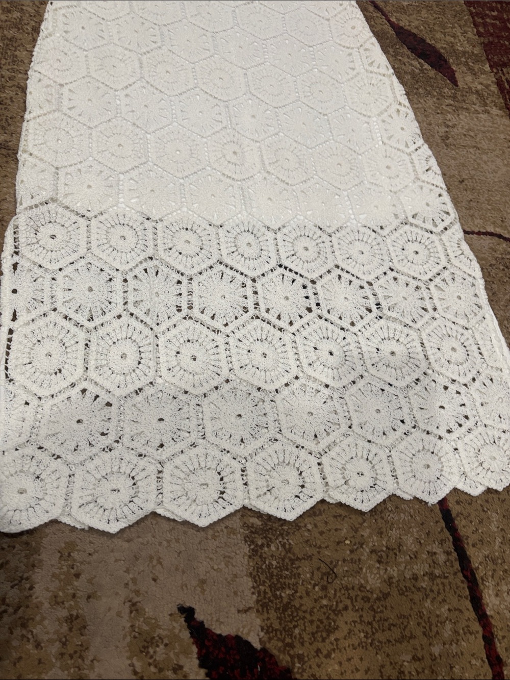 New York & Company White Crochet Hexagon Midi Skirt - Picture 4 of 6